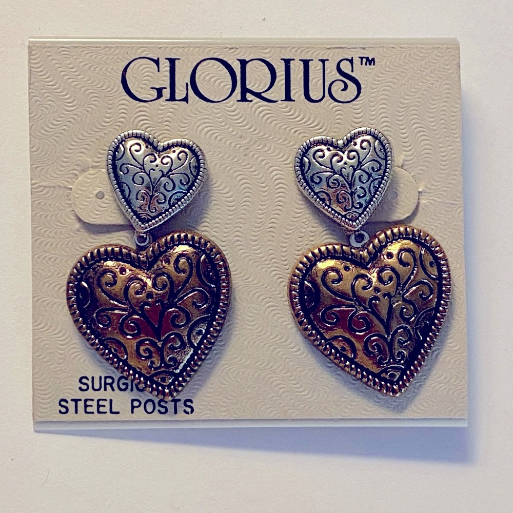 Vintage Brass Tone Heart Earrings - Glorious - NWT